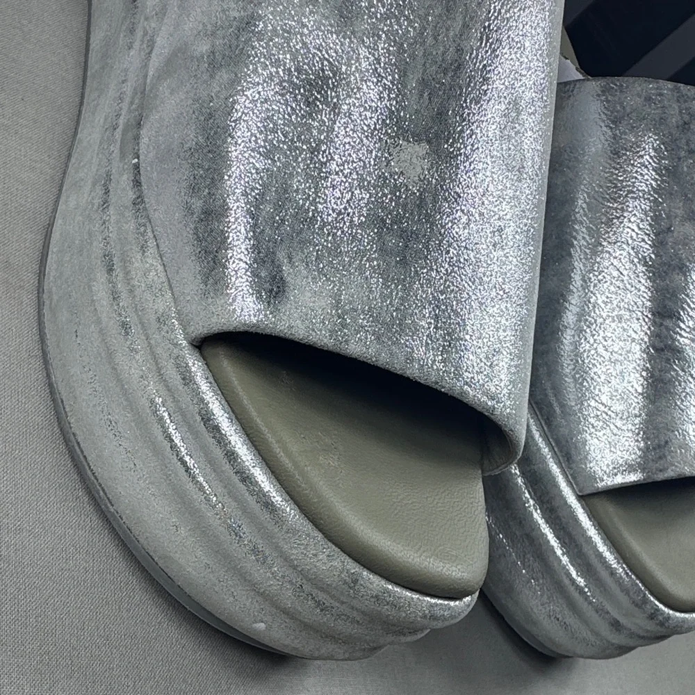 Free People Silver Metallic Platform‎ Slide Sandals